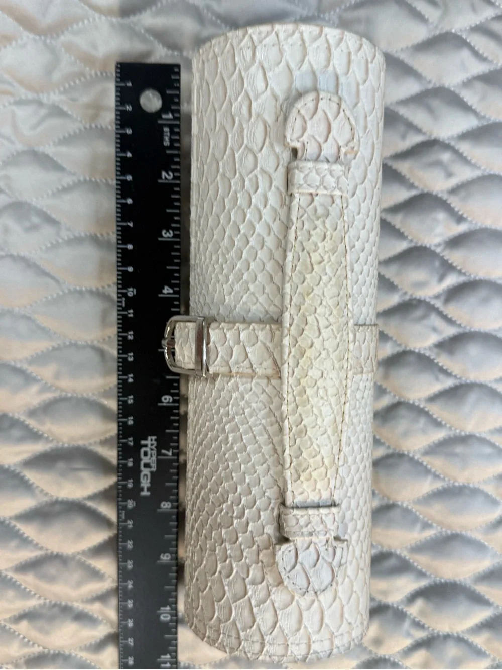 Cream Snakeskin textured Jewelry case with Silver Buckle
